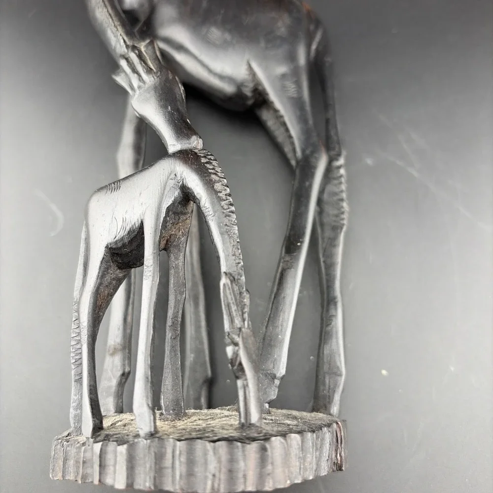 Vintage African Hand Carved Wooden Mom and Baby Giraffe Wooden Figurine/